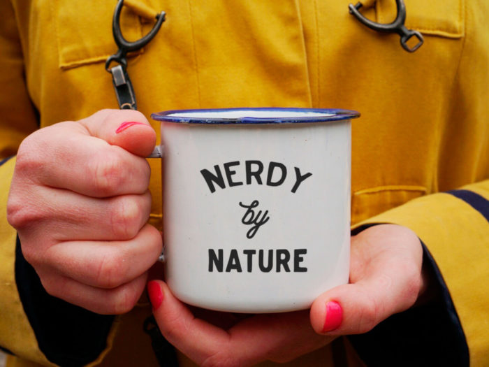 Nerdy By Nature enamel mug
