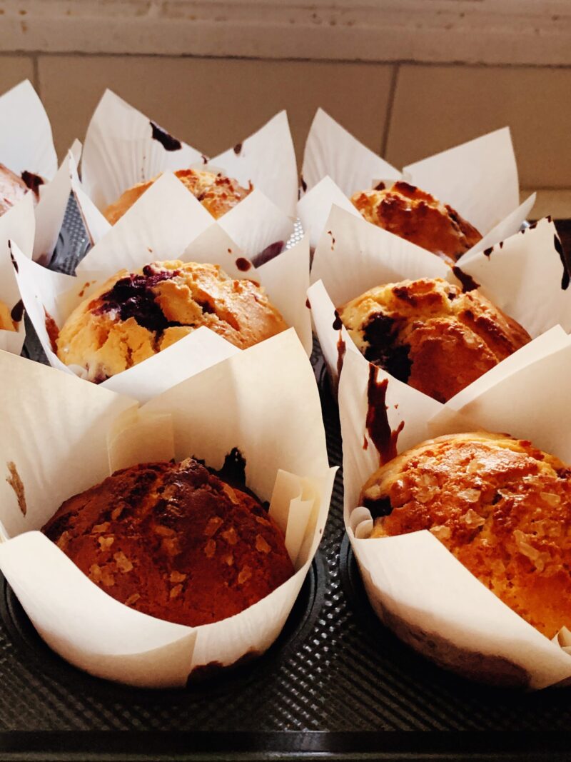 a bunch of raspberry muffins