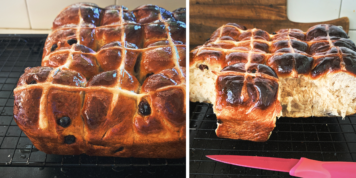 Hot cross buns fresh from the oven