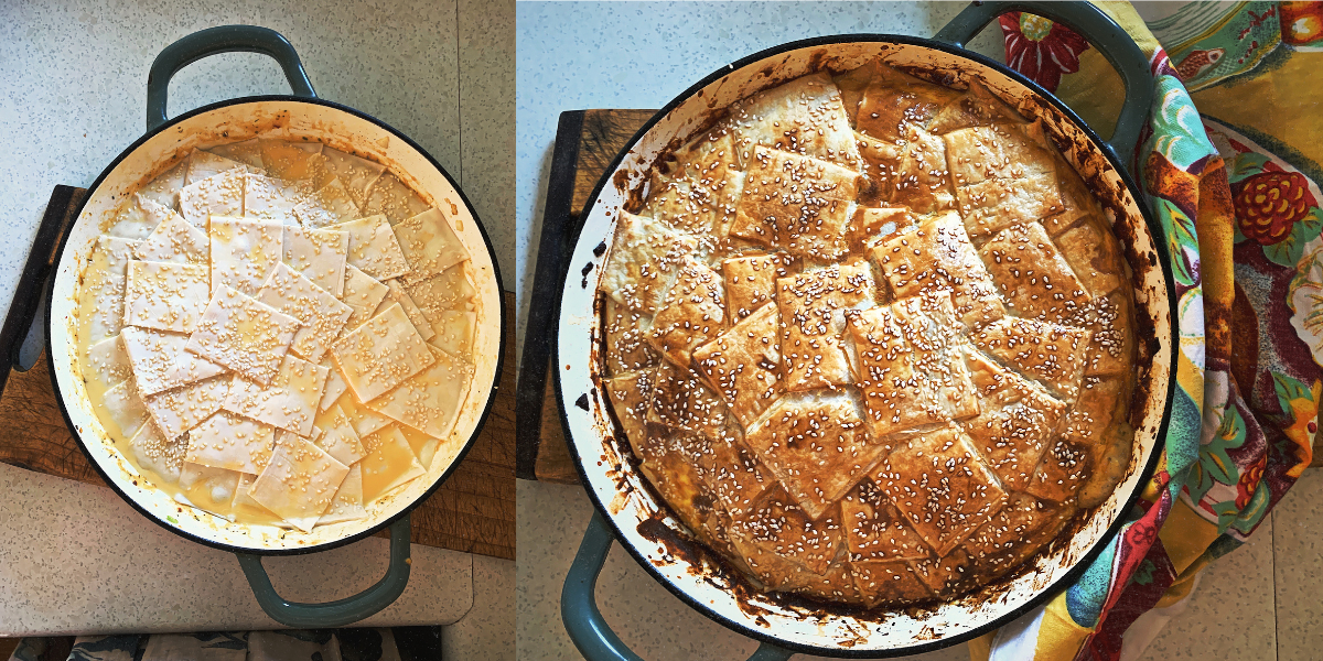 L/ ready to bake Chicken pot pie R/ Fresh from the oven chicken pot pie