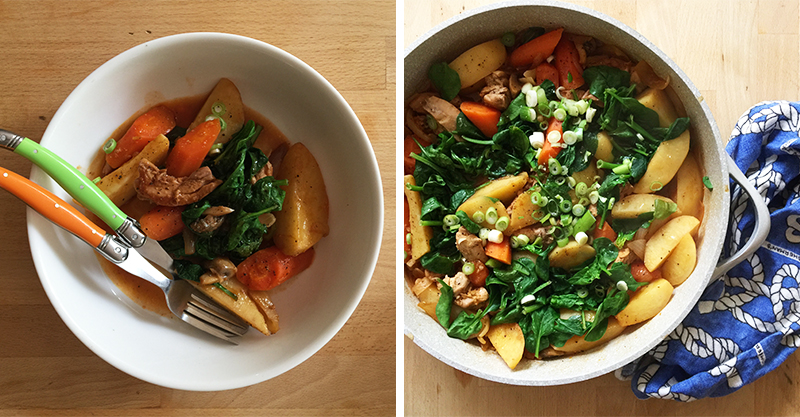 L/ Bowl of Koreanish Chicken Stew R/ Pot of Koreanish Chicken Stew