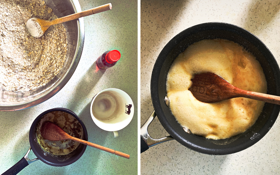Making Anzac biscuits - preparing the mixture 001