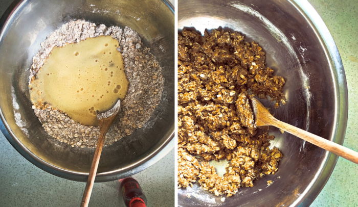 Making Anzac biscuits - preparing the mixture 002