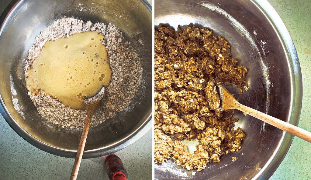 Making Anzac biscuits - preparing the mixture 002