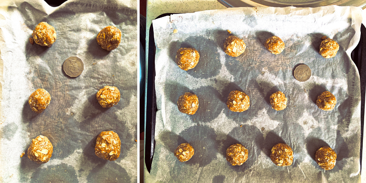 Making Anzac biscuits - rolling the mixture 003