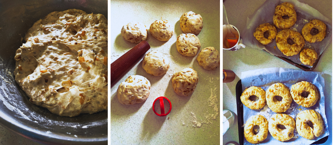 Making bagels - mixing and portioning and shaping