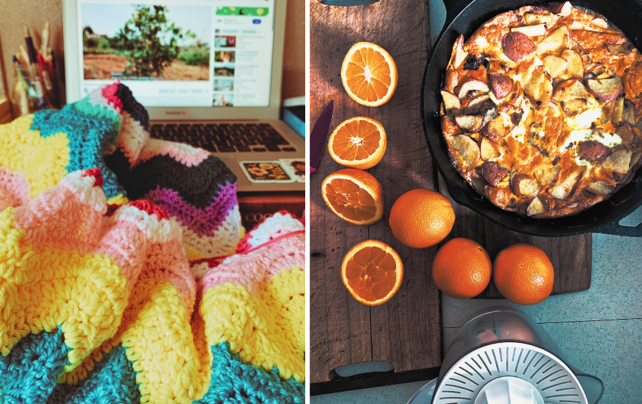 blanket making and tortilla and orange juice making