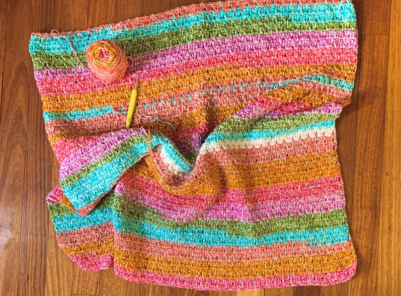 Block stitch crocheted blanket in Canon Ombre Cake Tranquil Colourway