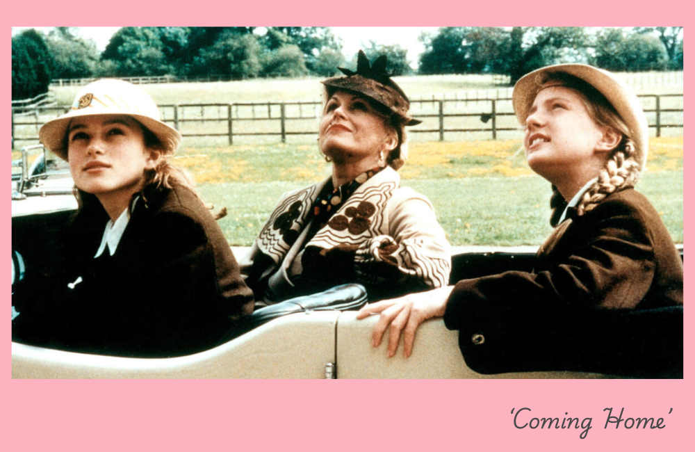 Screengrab from Coming Home featuring Joanna Lumley and Keira Knightley plus one other in a vintage car