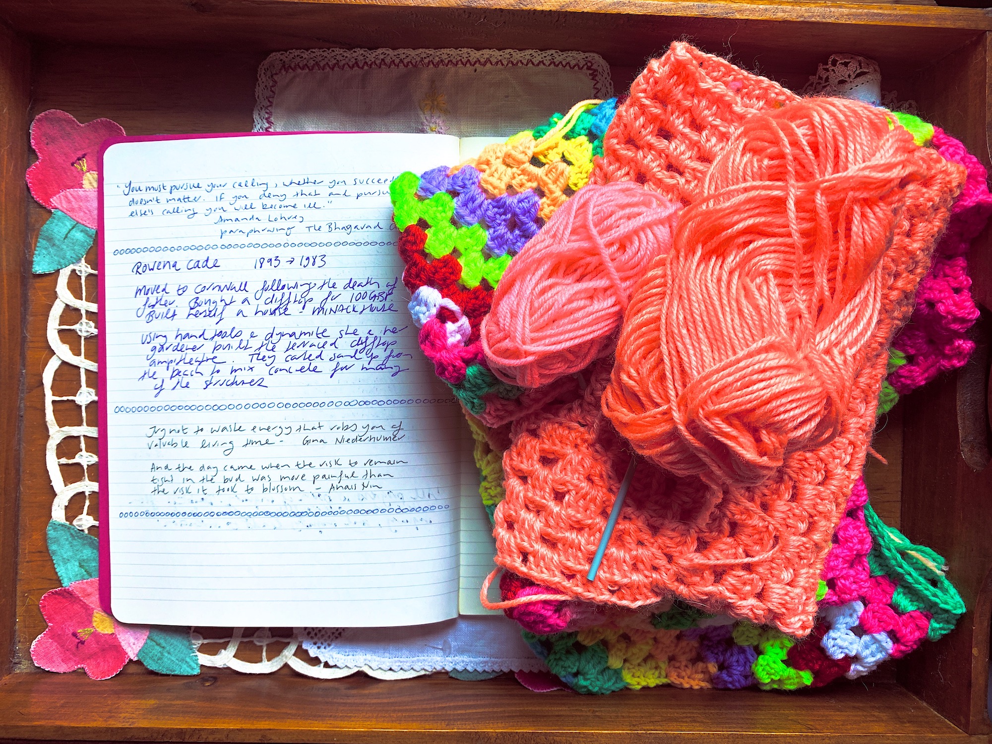 Crochet works in progress and my Commonplace Book