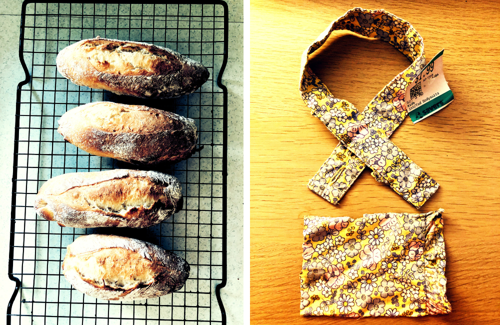 Bread rolls made by me and floral fabric scraps