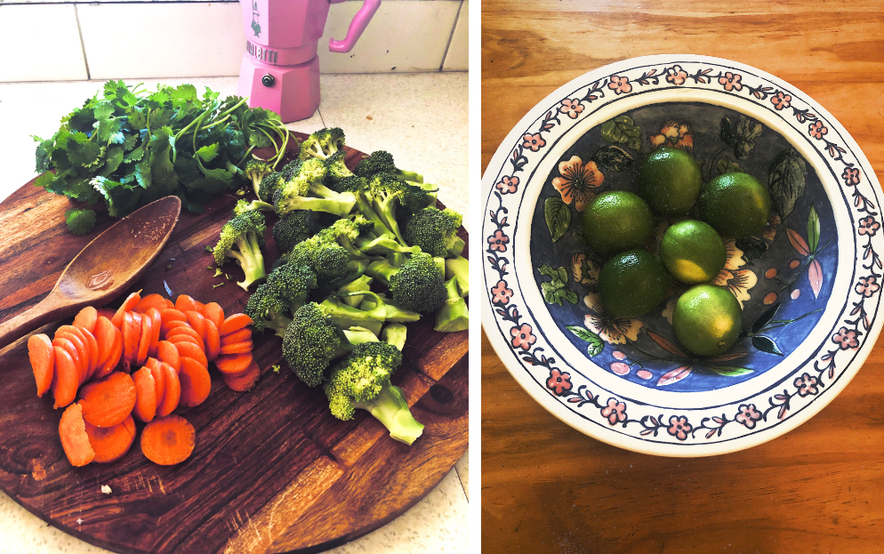 L/ Meal prep R/ Limes in a bowl