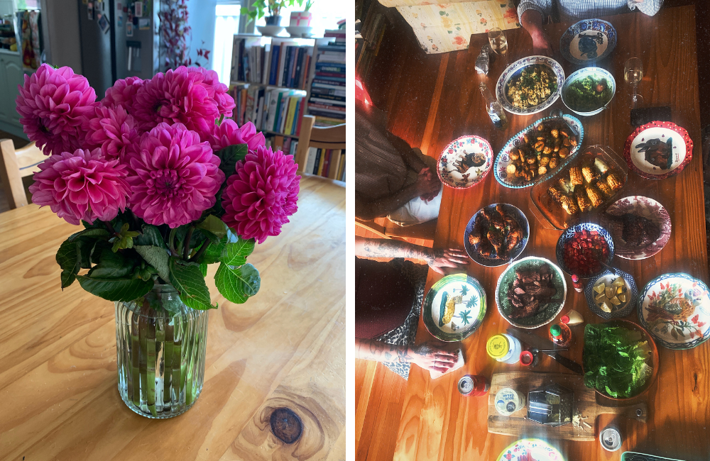 R/ Flowers from my sister L/ Rin's birthday dinner