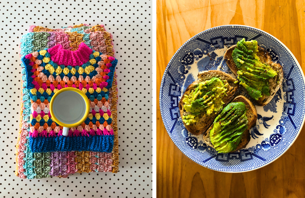 L/ things for the grand baby R/ avo on grainy toast