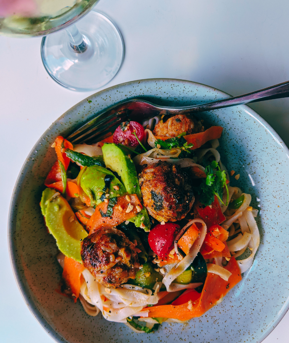 meatball and rice noodle salad