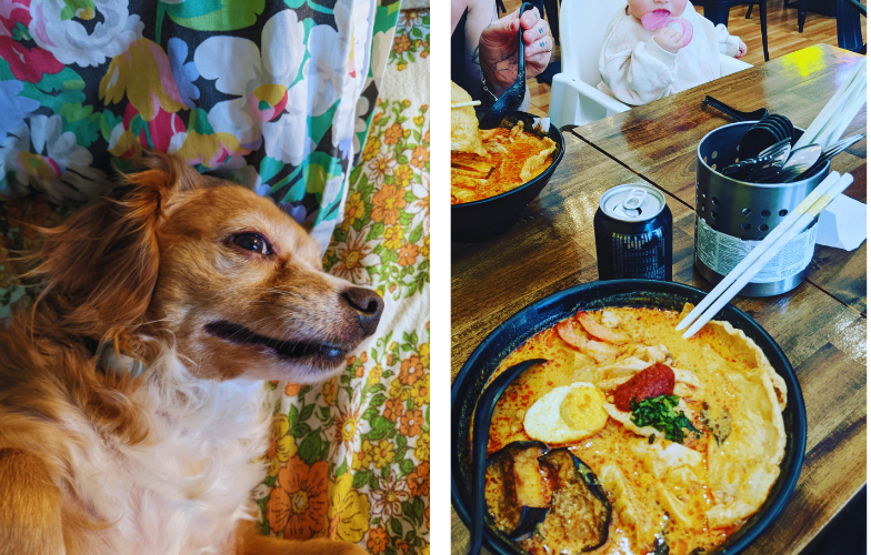 L/ Peach in December R/ A little family lunch at Laksa House