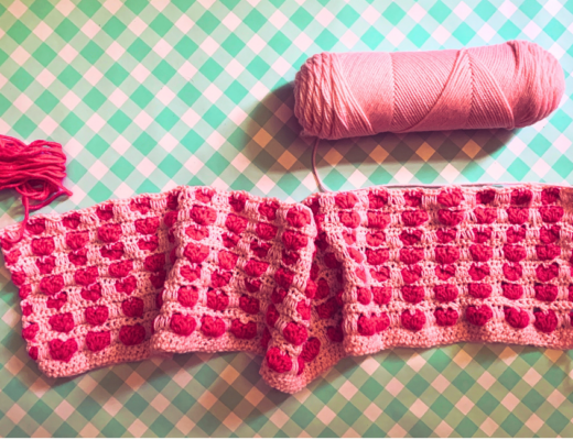 Pip's heart motif crocheted blanket