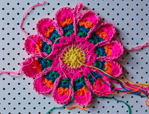 Pip's crocheted potholder WIP.